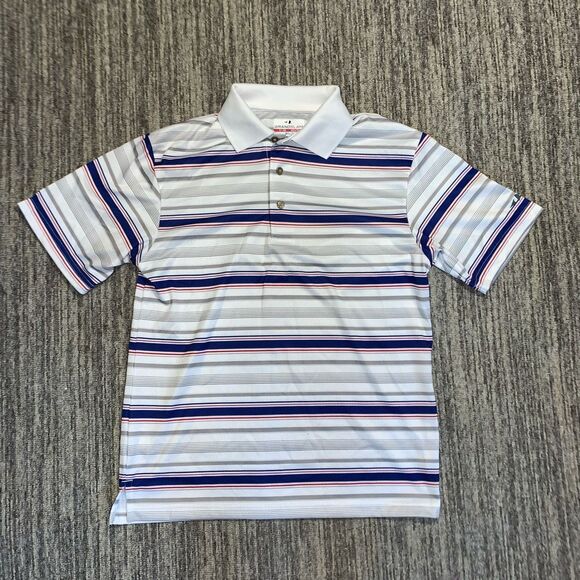 Vintage Y2K Grand Slam Men's Small Airflow‎ White Blue Striped Polo Shirt Tennis - Picture 1 of 5